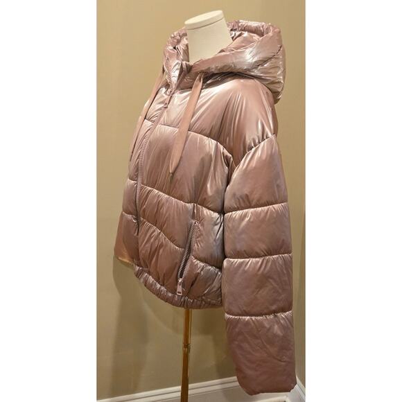 Zara Hooded Puffer Jacket Pink Metallic Medium - Picture 4 of 12